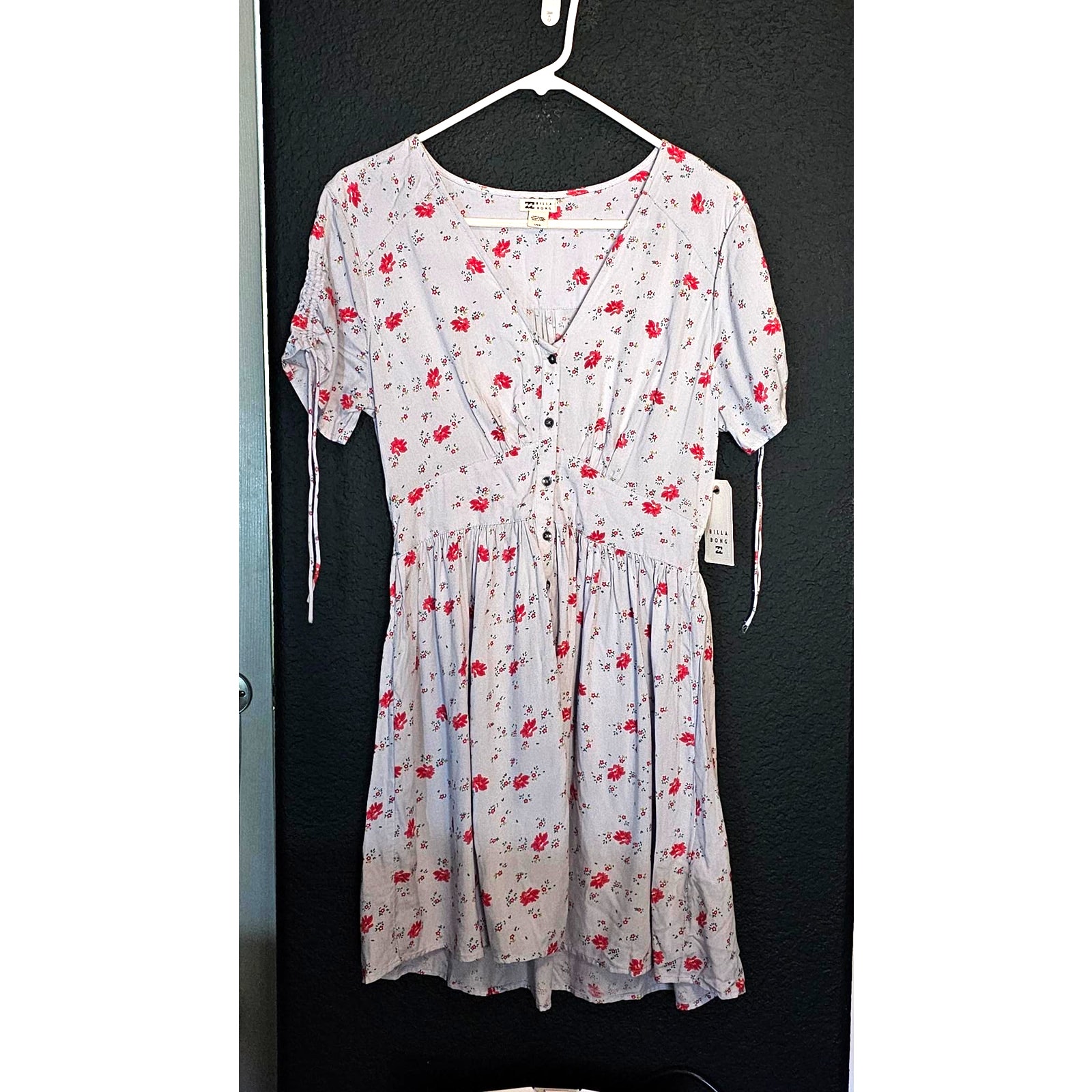 Billabong Juniors' Twirl Twist Dress Light Blue Floral 12 Large